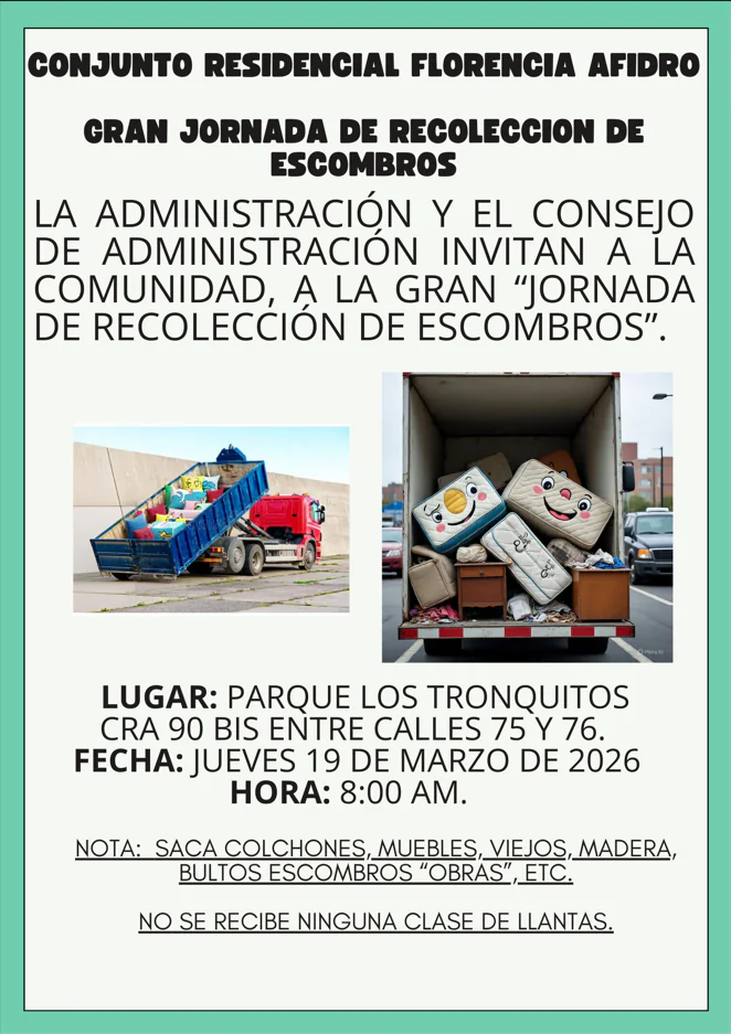 Recolección de escombros jueves 19 de marzo